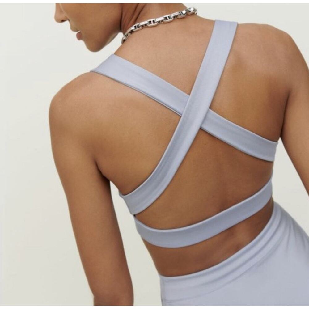 Reformation Dani Ecomove V-Neck Cross Back Sports Bra S Light Blue Sky